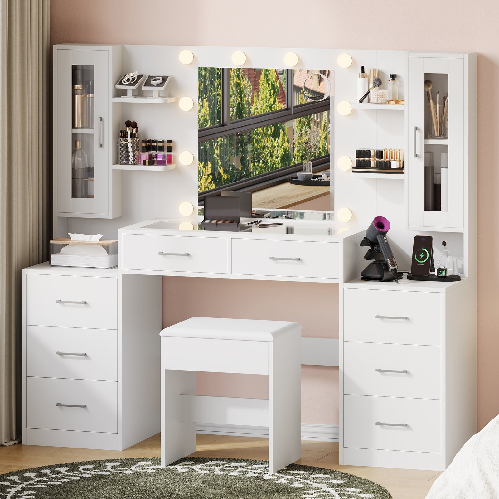 6-Drawer LED Mirror Vanity Desk - Vektaya - VektayaDesk