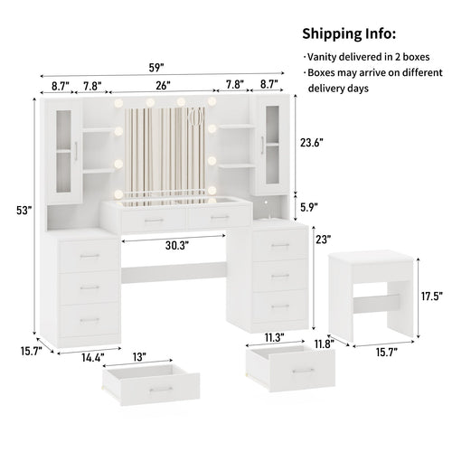 6-Drawer LED Mirror Vanity Desk - Vektaya - VektayaDesk