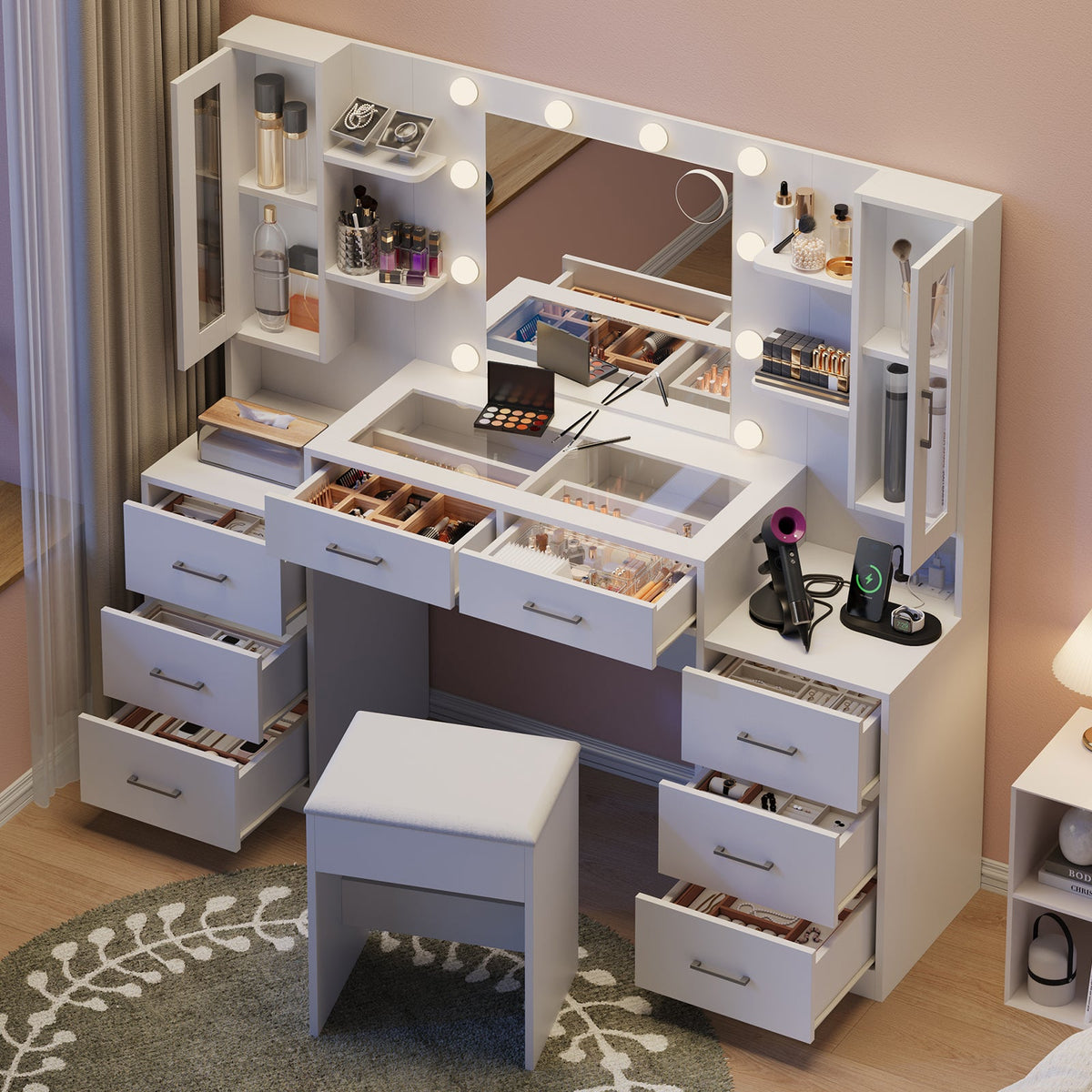 6-Drawer LED Mirror Vanity Desk - Vektaya - VektayaDesk
