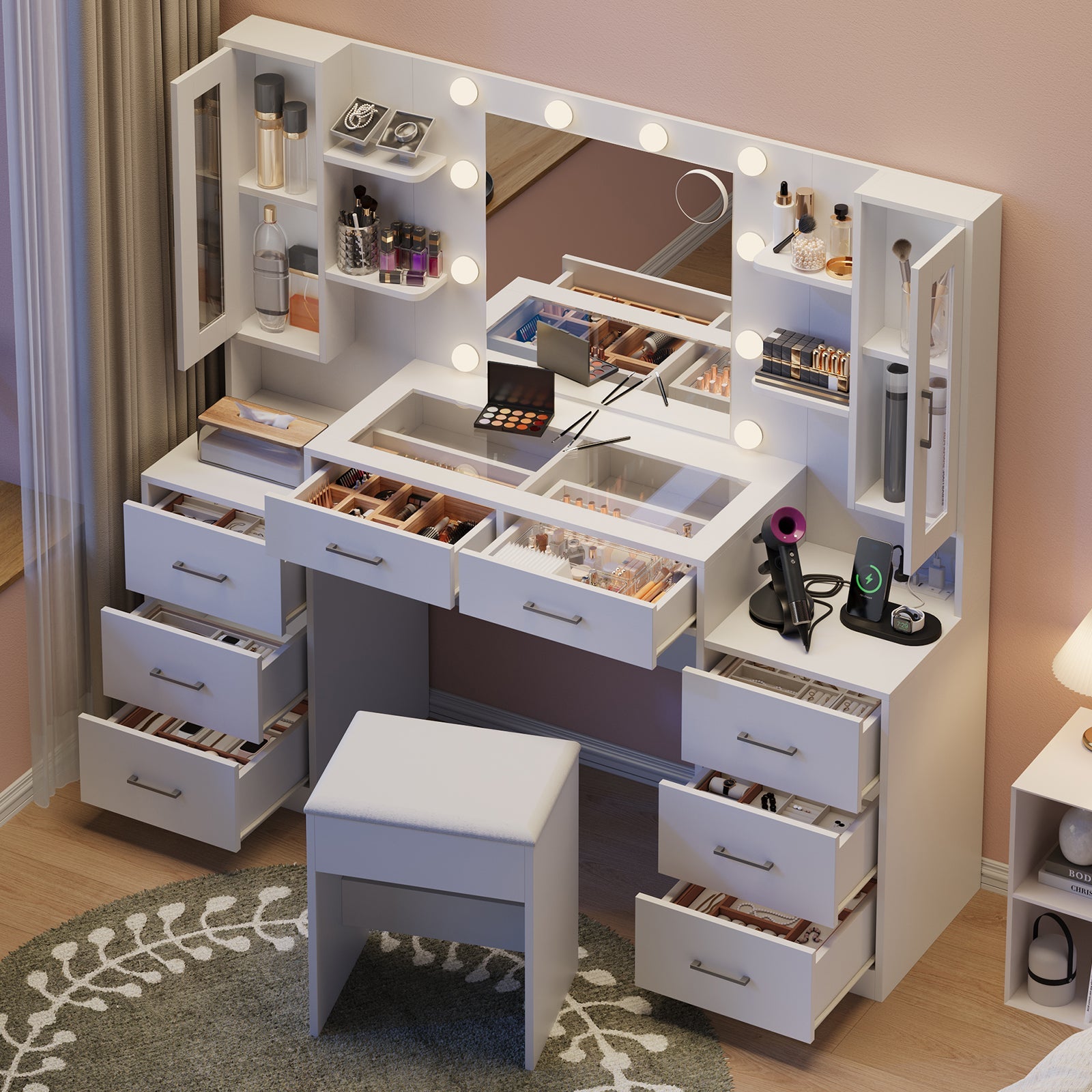 6-Drawer LED Mirror Vanity Desk - Vektaya - VektayaDesk