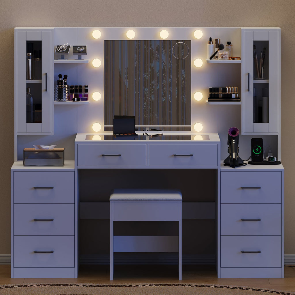 6-Drawer LED Mirror Vanity Desk - Vektaya - VektayaDesk