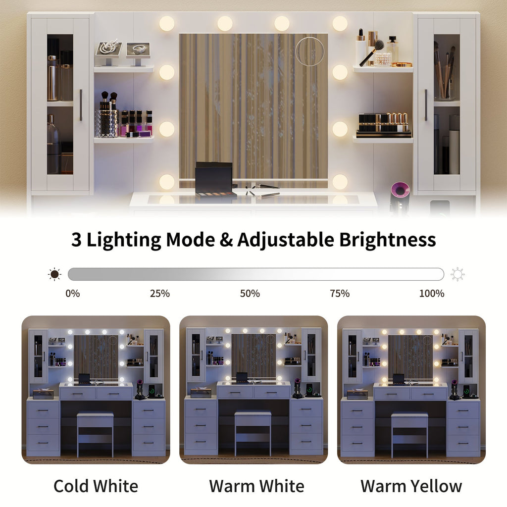 6-Drawer LED Mirror Vanity Desk - Vektaya - VektayaDesk