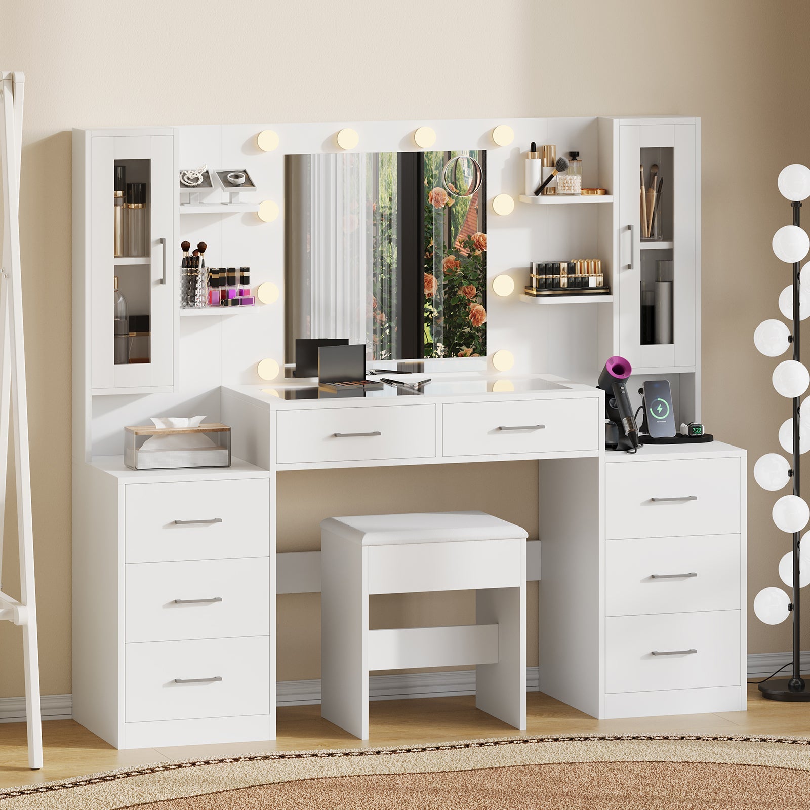 6-Drawer LED Mirror Vanity Desk - Vektaya - VektayaDesk
