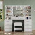 59" W Large Makeup Vanity Desk with LED Mirror, 8 Drawers & 2 Cabinets, Glass Top, Power Outlet, 3-Color Dimmable Lights & Chair for Bedroom