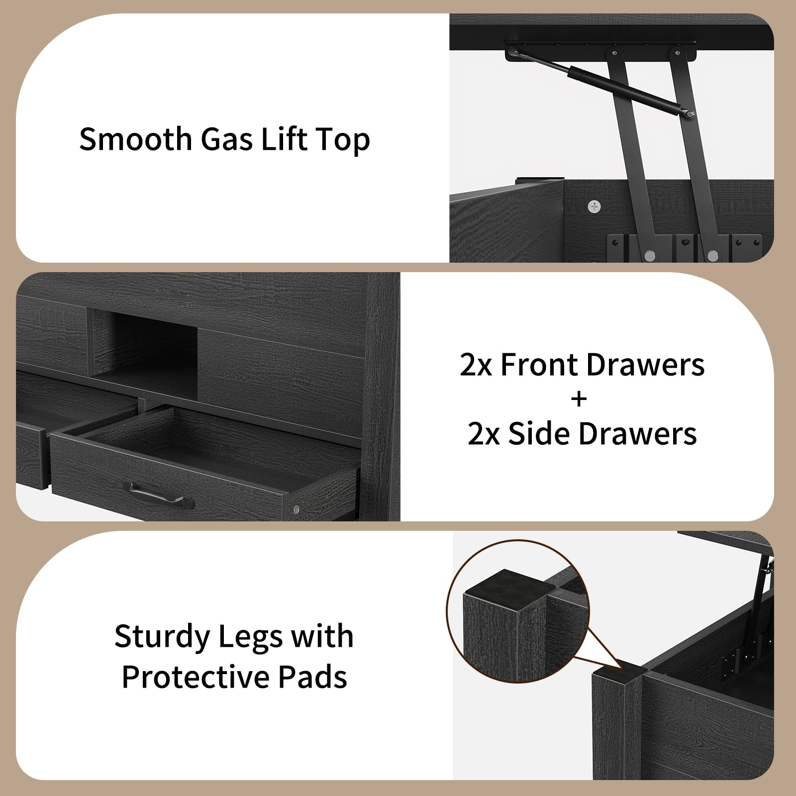 Yanosaku CT002 Lift Top Coffee Table with 4 Drawers & Hidden Compartment, Modern Farmhouse Black