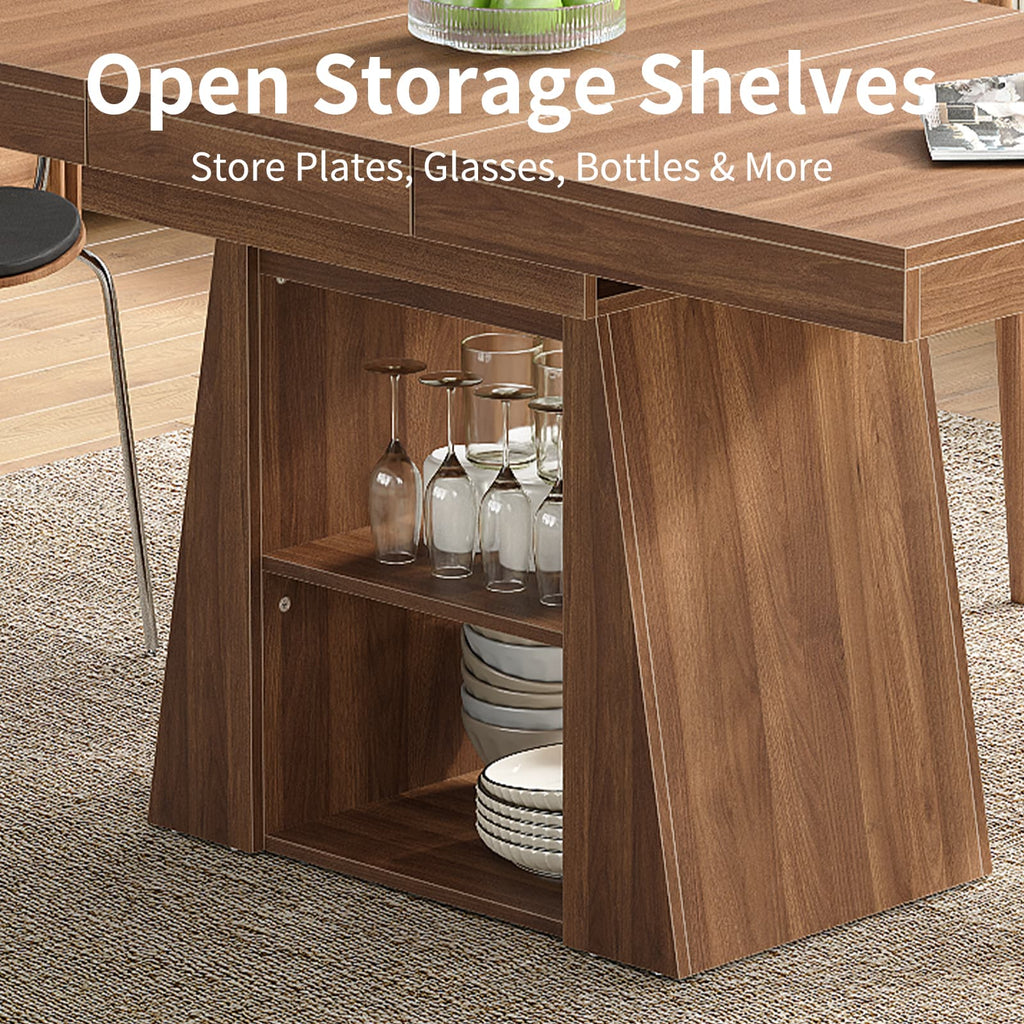 DT005-WA 43.3"–59" Extendable Dining Table with Storage, Rectangular Table