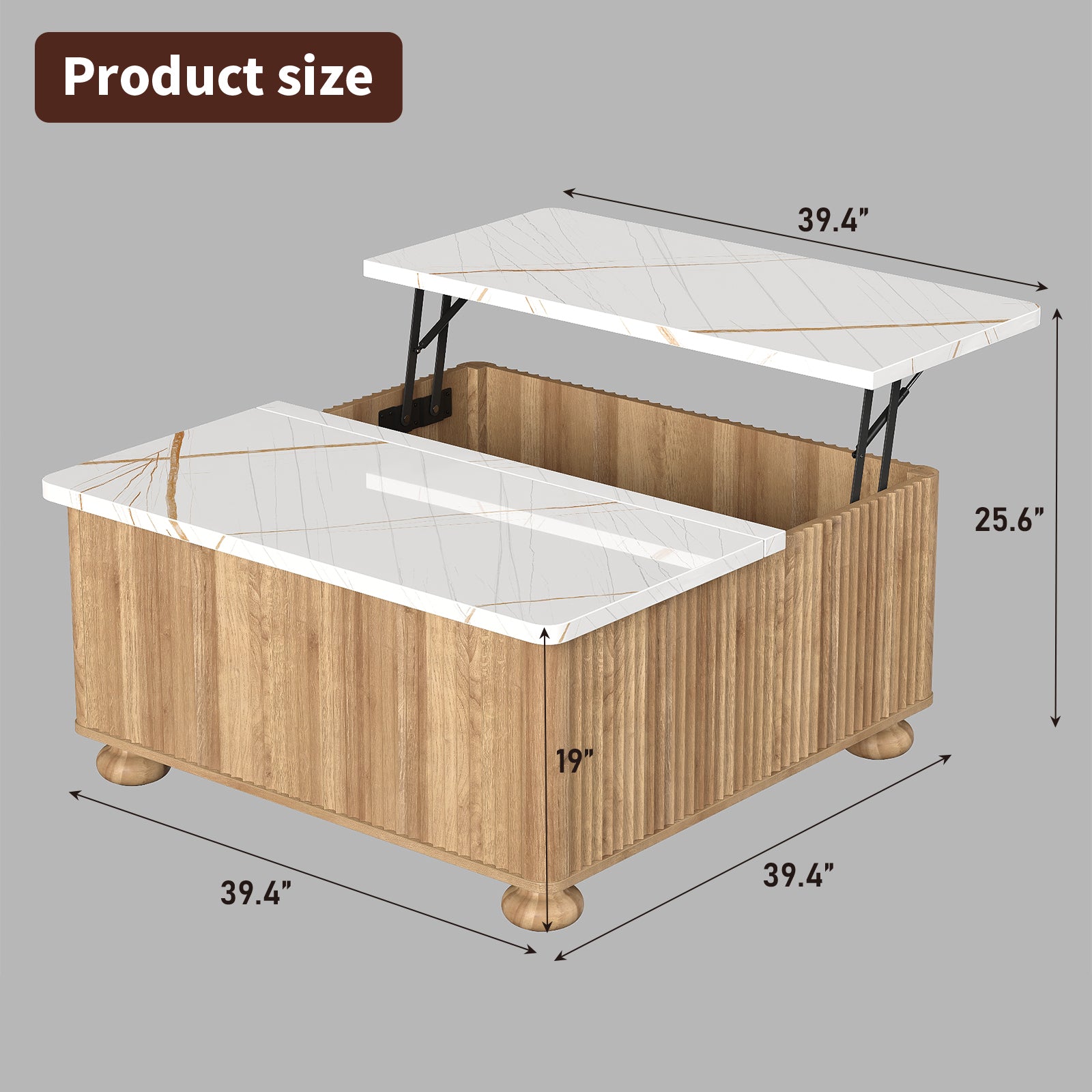 Yanosaku CT001 Lift Top Coffee Table with Storage, Square Coffee Tables with Faux-Marble Top for Living Room, Living Room Center Tables with Large Hidden Space for Bedroom, Home Office