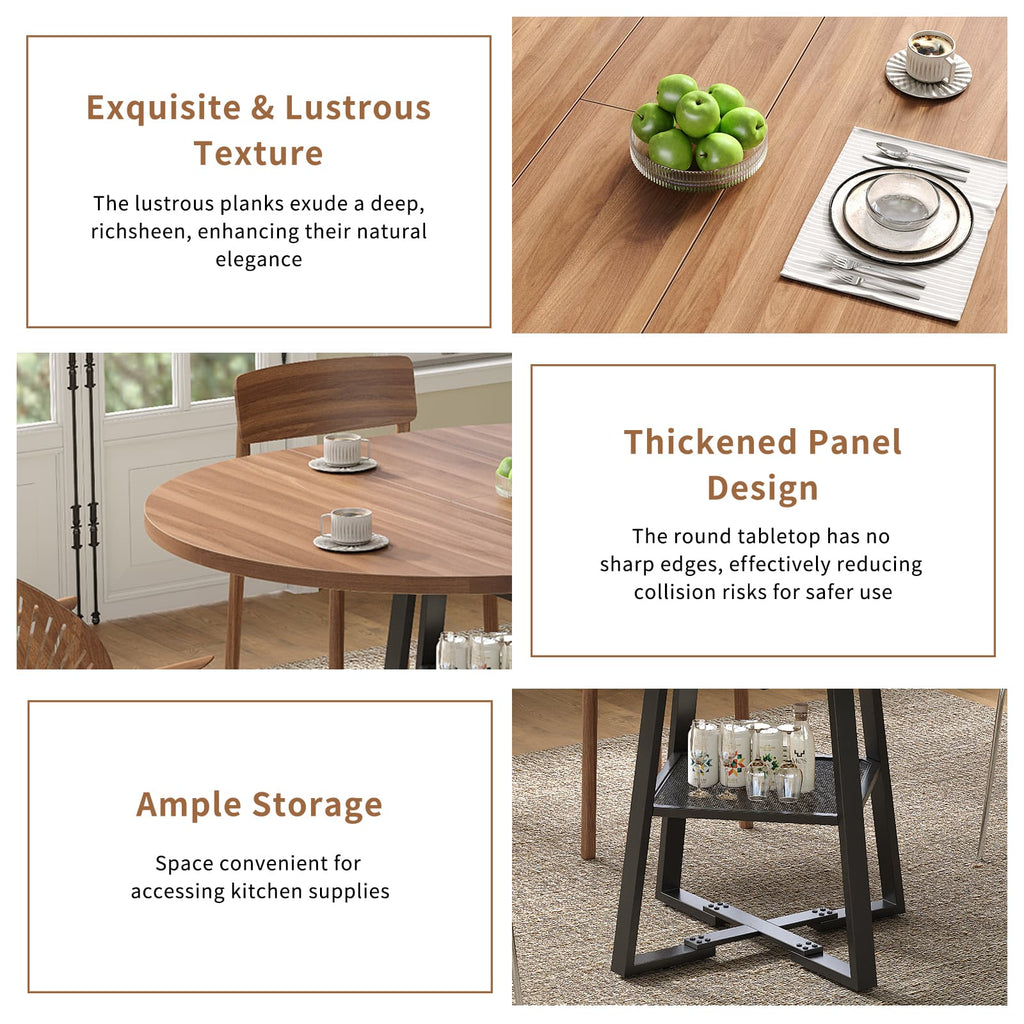 Yanosaku DT001 47" Extendable Round Table for 4–8, Walnut Metal Frame