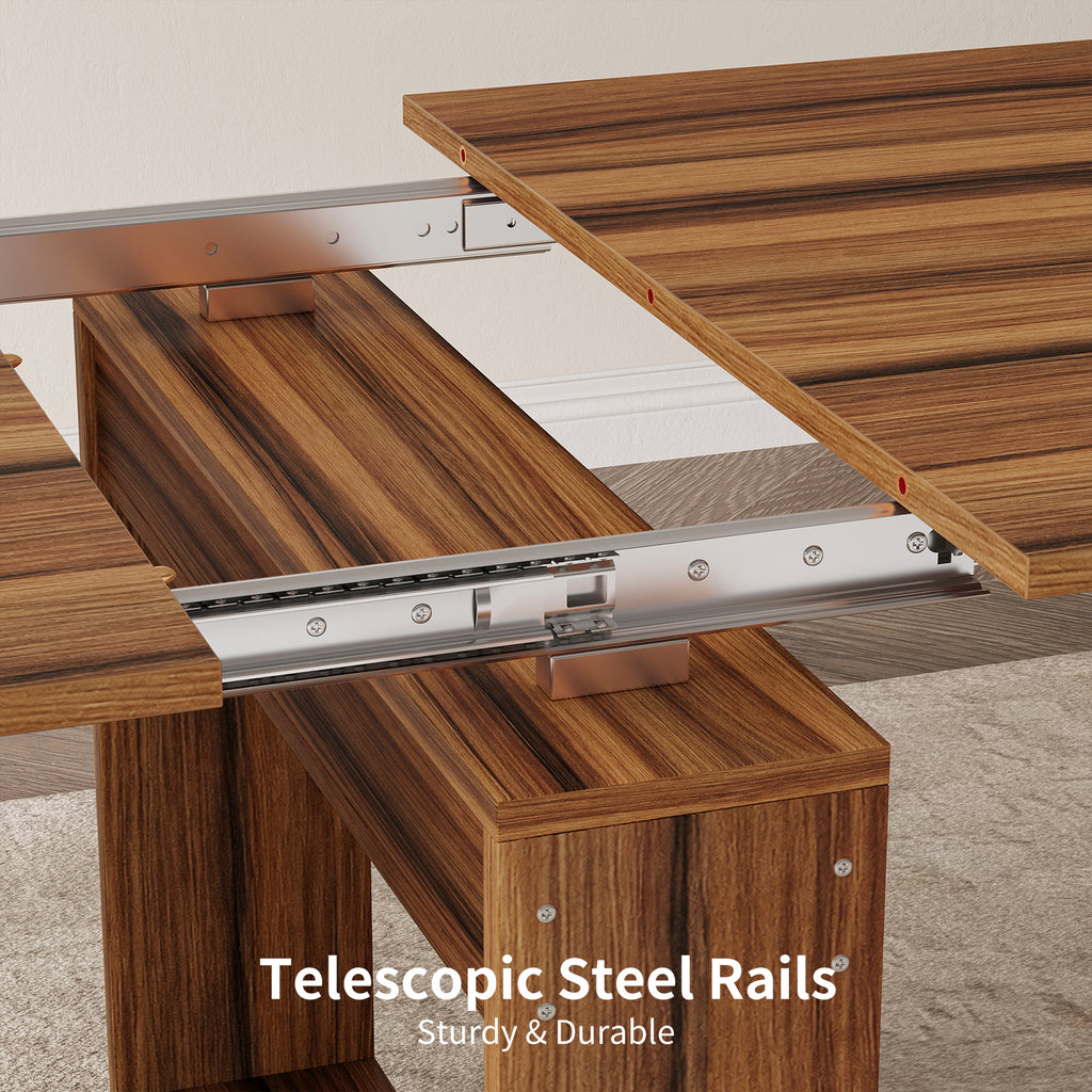Extendable Dining Table for 2-12 People, Expandable Space-Saving Kitchen Table with Built-In Leaf Storage for Small Spaces
