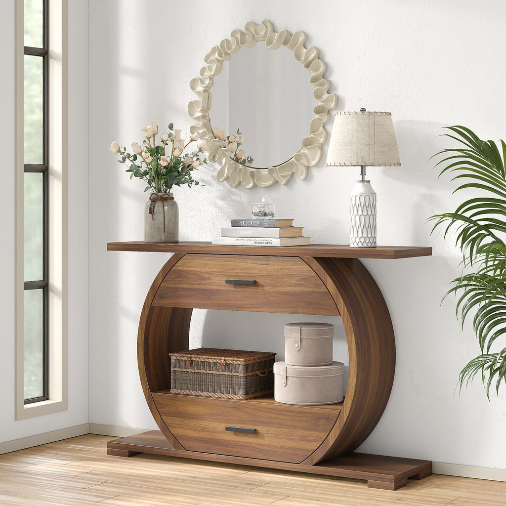 Yanosaku ST004 47" O-Shaped Console Table with 2 Drawers, Brown