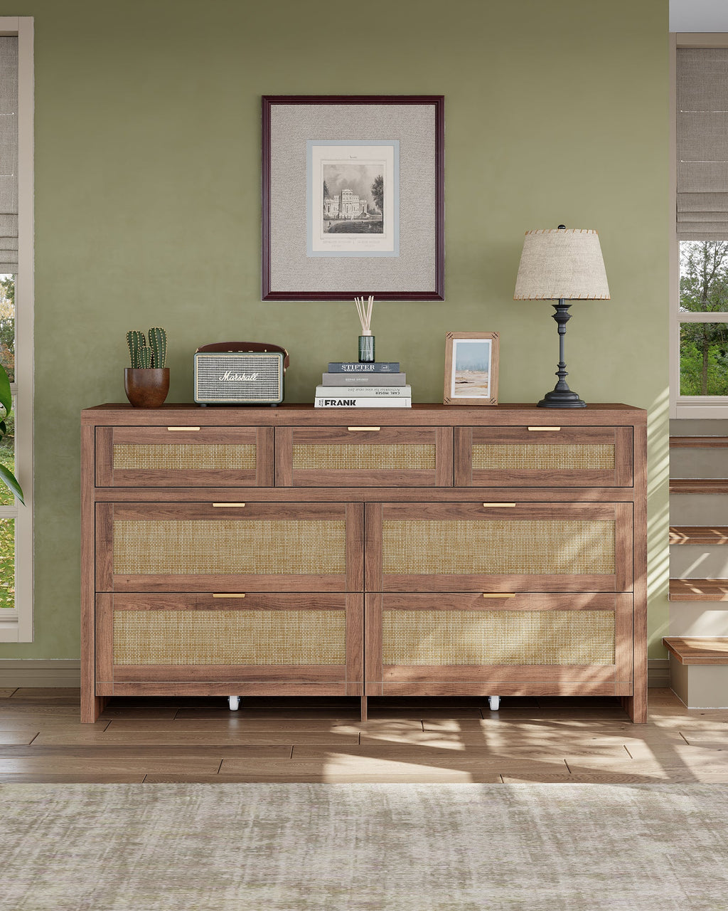7 Drawers Dresser for Bedroom, 57” Rattan Dresser with Ample Storage- Vektaya - VektayaDresserDS014