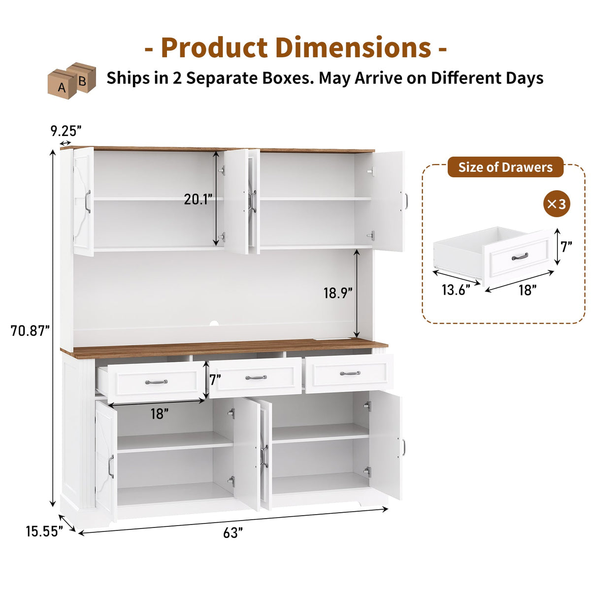 71" Kitchen Pantry Cabinet with Charging Station and LED Lights, Tall Kitchen Hutch with 4 Cabinets, 3 Drawers and Adjustable Shelves, Microwave Stand, White - YanosakuUS-SC029-WE