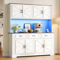 71" Kitchen Pantry Cabinet with Charging Station and LED Lights, Tall Kitchen Hutch with 4 Cabinets, 3 Drawers and Adjustable Shelves, Microwave Stand, White - YanosakuUS-SC029-WE