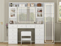 71" Large Vanity Desk with Full-Length LED Mirror, RGB Lighted Shelves, 12 Drawers, 2 Cabinets, Power Outlet & Vanity Stool - Yanosaku
