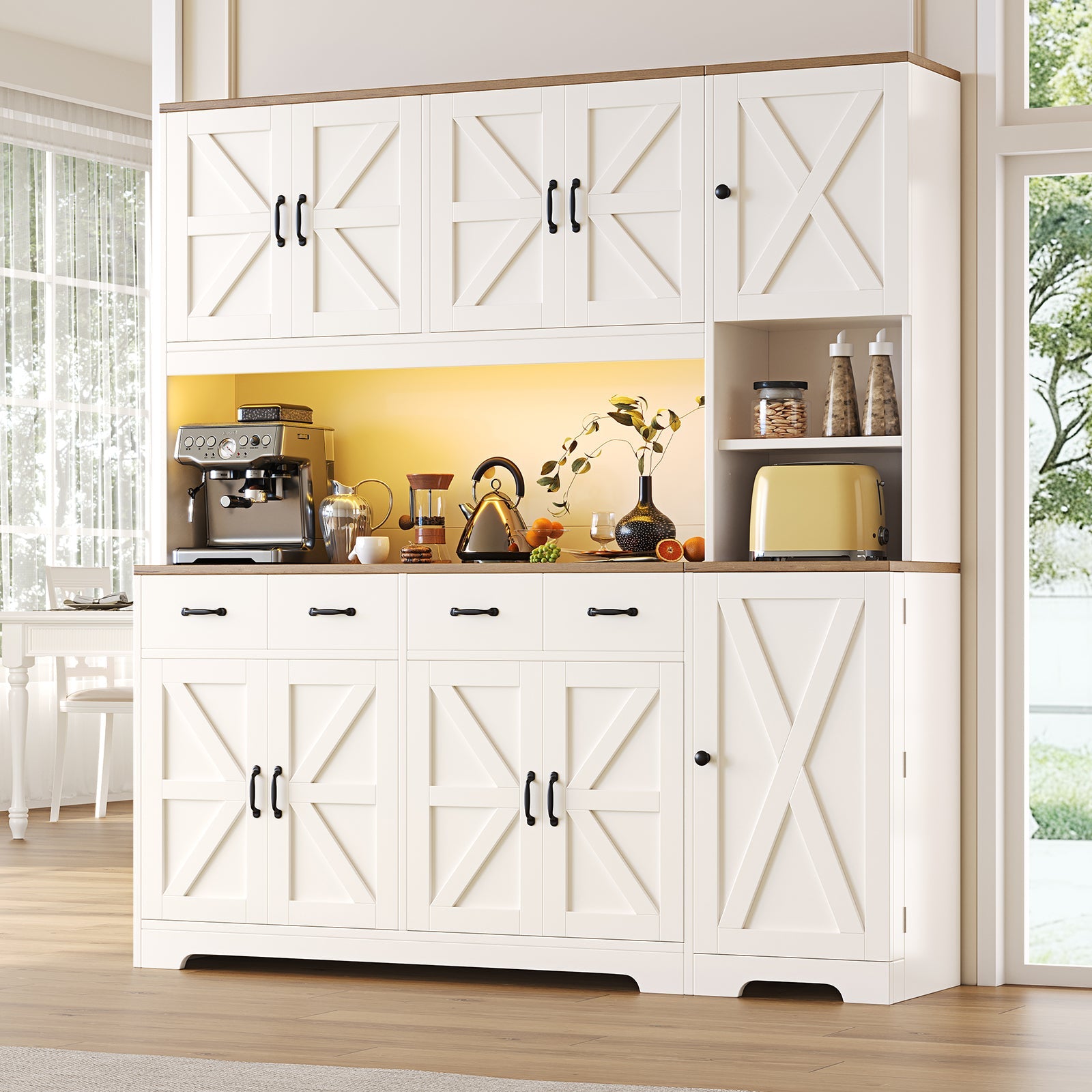 71" Tall Kitchen Pantry with LED Lights & Charging Station - Vektaya - VektayaStorage CabinetSC022-WH