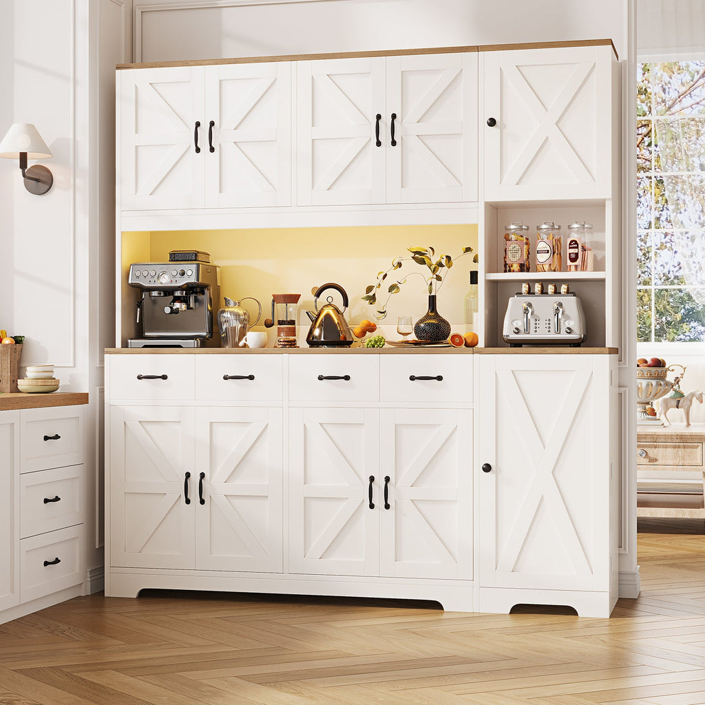 71" Tall Kitchen Pantry with LED Lights & Charging Station - Vektaya - VektayaStorage CabinetSC022-WH