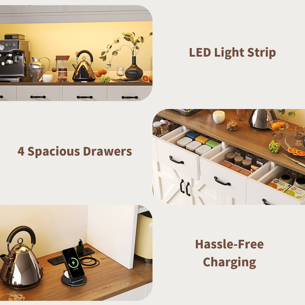 71" Tall Kitchen Pantry with LED Lights & Charging Station - Vektaya - VektayaStorage CabinetSC022-WH