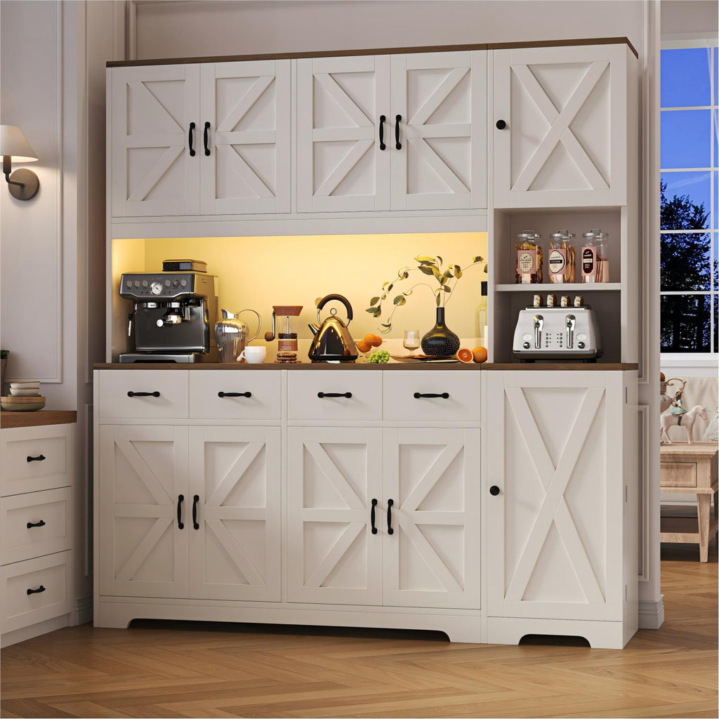 71" Tall Kitchen Pantry with LED Lights & Charging Station - Vektaya - VektayaStorage CabinetSC022-WH