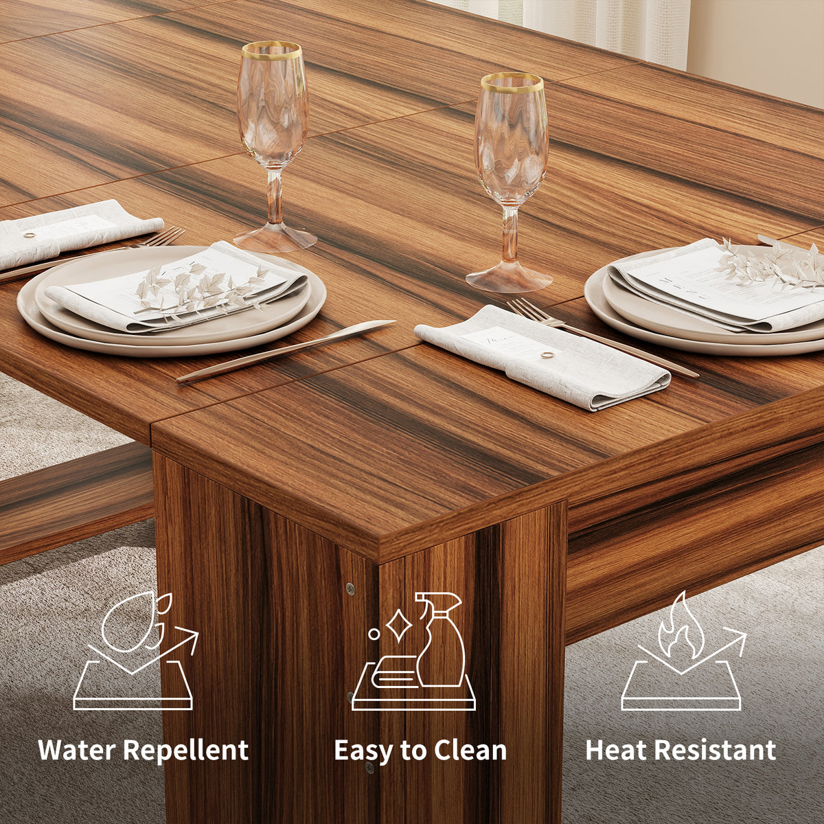 Extendable Dining Table for 2-12 People, Expandable Space-Saving Kitchen Table with Built-In Leaf Storage for Small Spaces