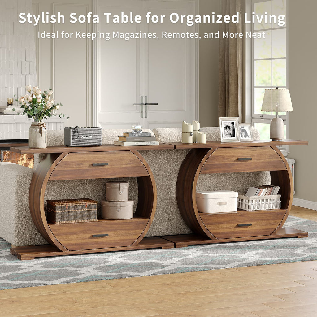 Yanosaku ST004 47" O-Shaped Console Table with 2 Drawers, Brown