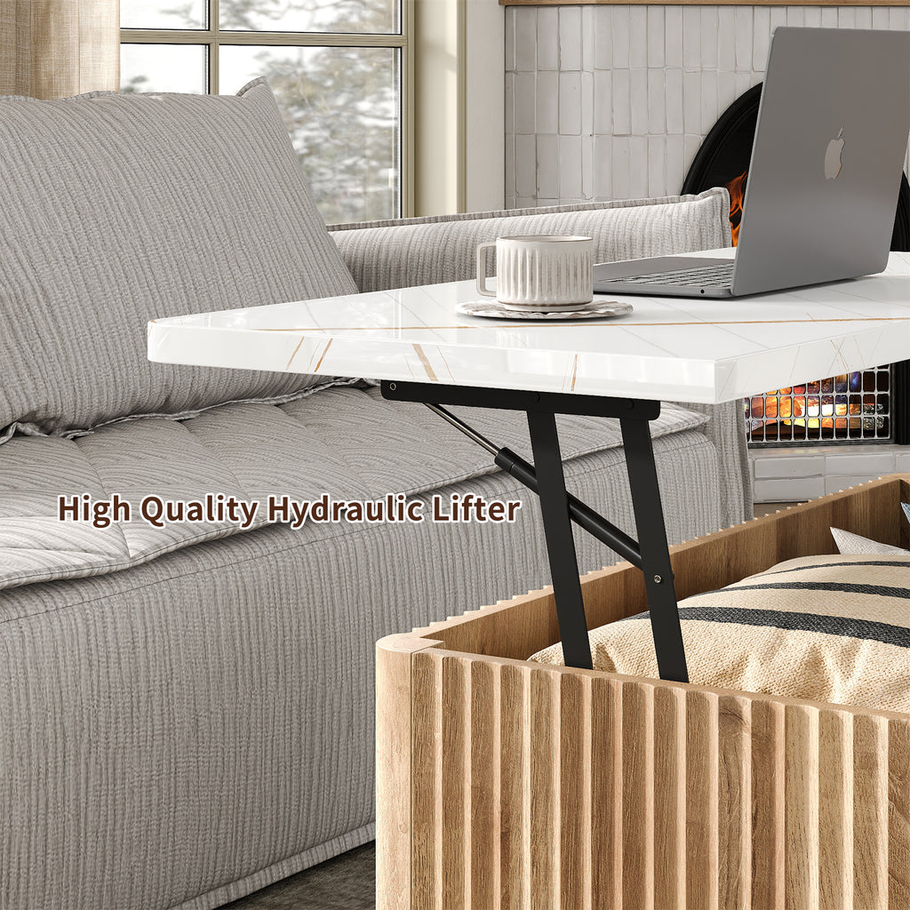 Yanosaku CT001 Lift Top Coffee Table with Storage, Square Coffee Tables with Faux-Marble Top for Living Room, Living Room Center Tables with Large Hidden Space for Bedroom, Home Office