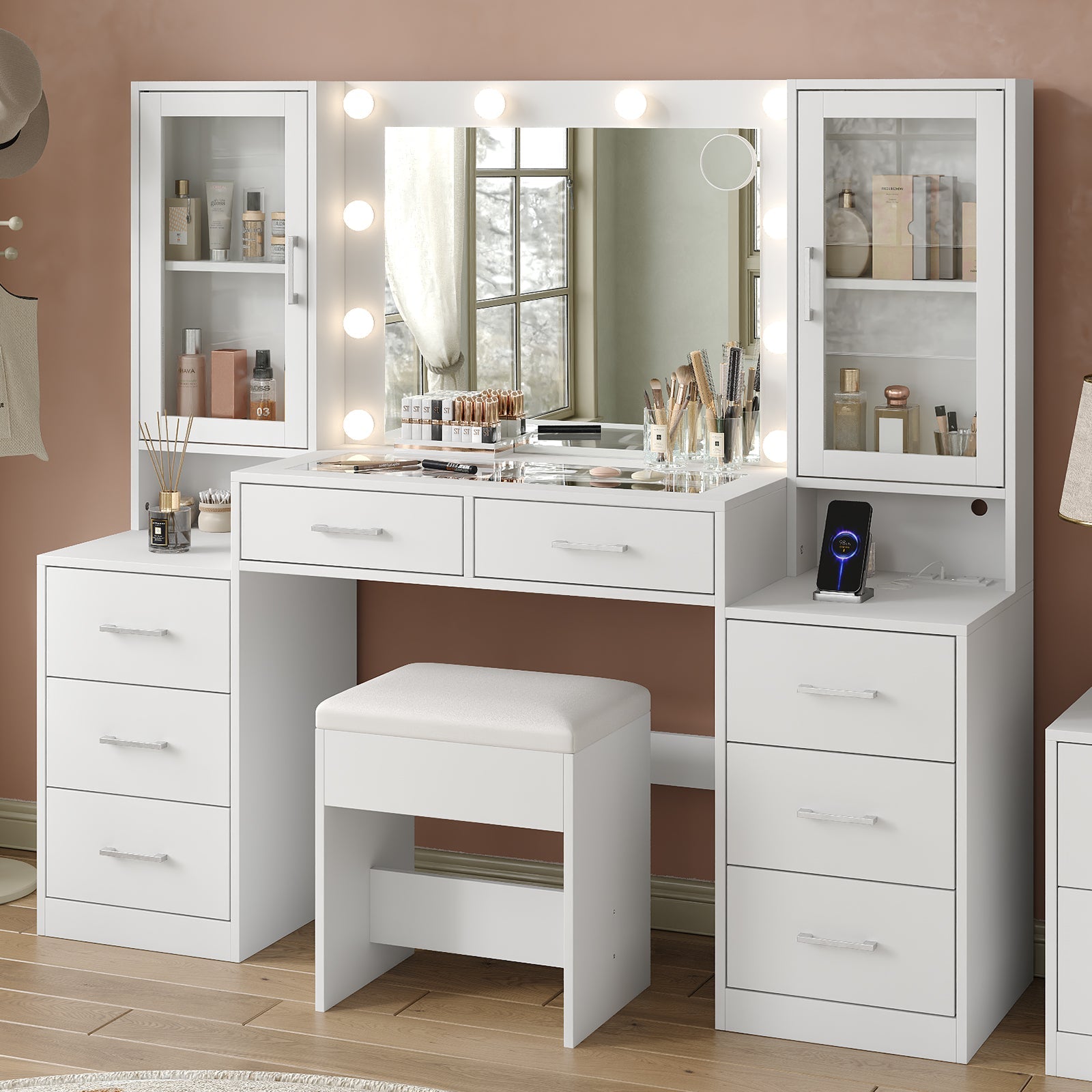 8-Drawer LED Mirror Vanity Desk - Vektaya - VektayaDesk