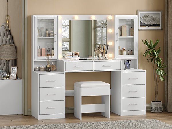 8-Drawer LED Mirror Vanity Desk - Vektaya - VektayaDesk