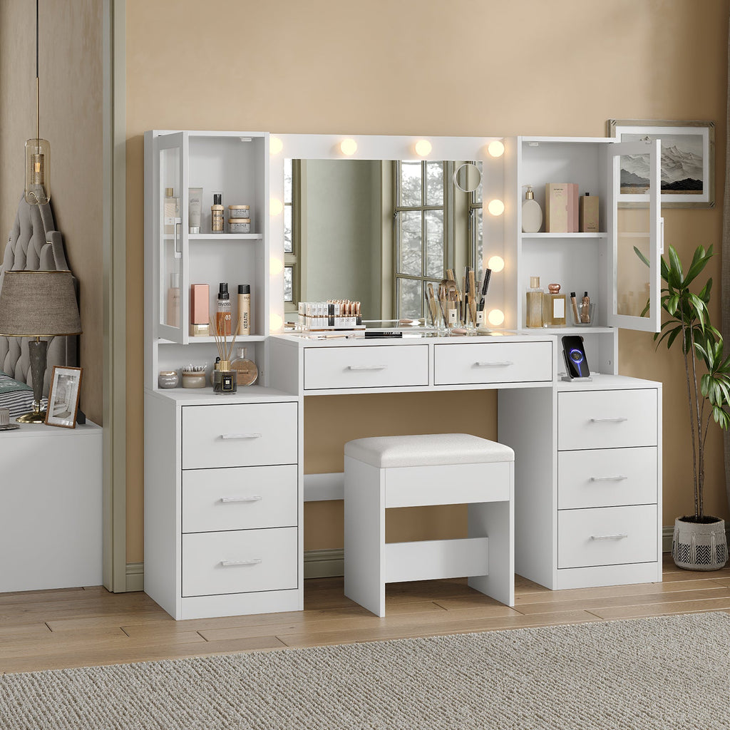 8-Drawer LED Mirror Vanity Desk - Vektaya - VektayaDesk