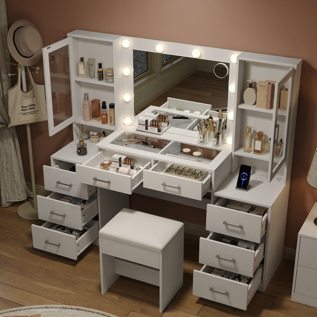 8-Drawer LED Mirror Vanity Desk - Vektaya - VektayaDesk