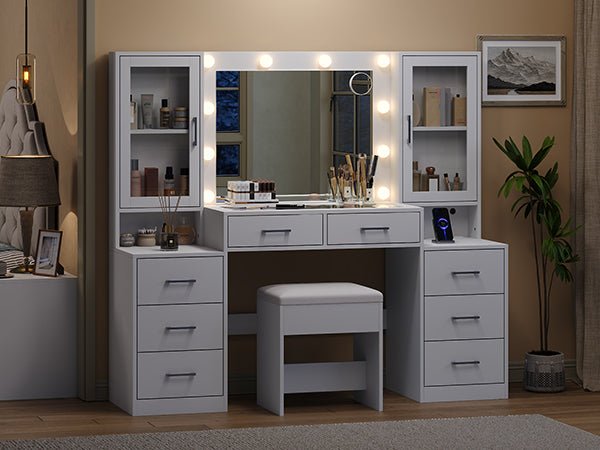 8-Drawer LED Mirror Vanity Desk - Vektaya - VektayaDesk