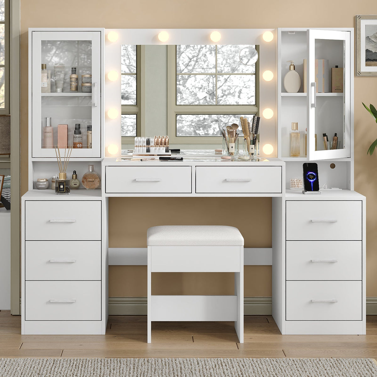 8-Drawer LED Mirror Vanity Desk - Vektaya - VektayaDesk