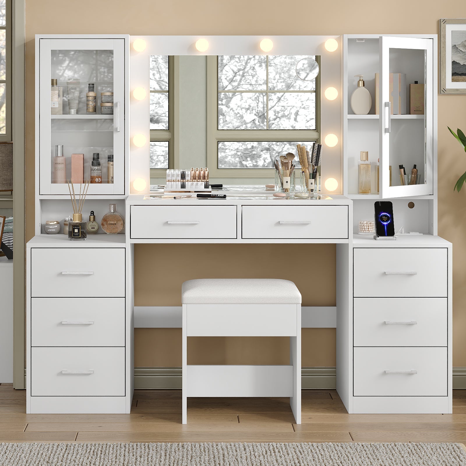 8-Drawer LED Mirror Vanity Desk - Vektaya - VektayaDesk