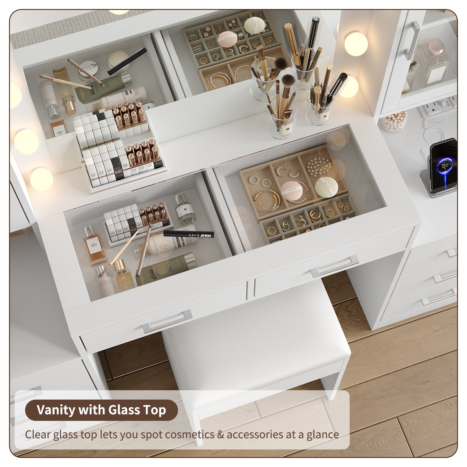 8-Drawer LED Mirror Vanity Desk - Vektaya - VektayaDesk