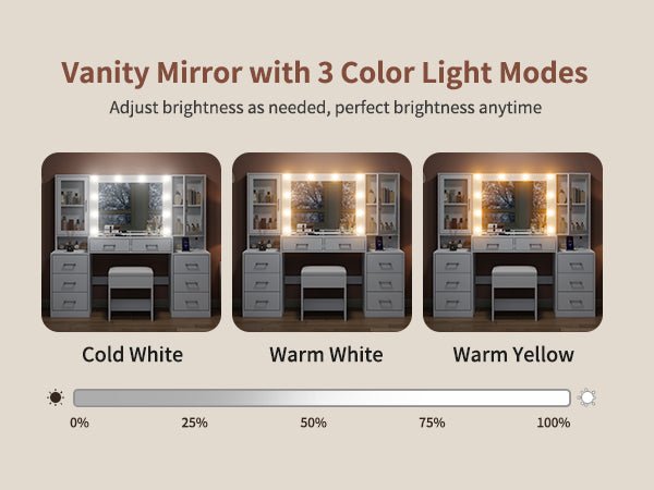 8-Drawer LED Mirror Vanity Desk - Vektaya - VektayaDesk