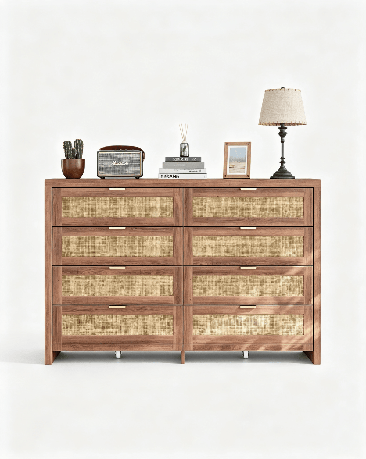 Eight-drawer rattan dresser