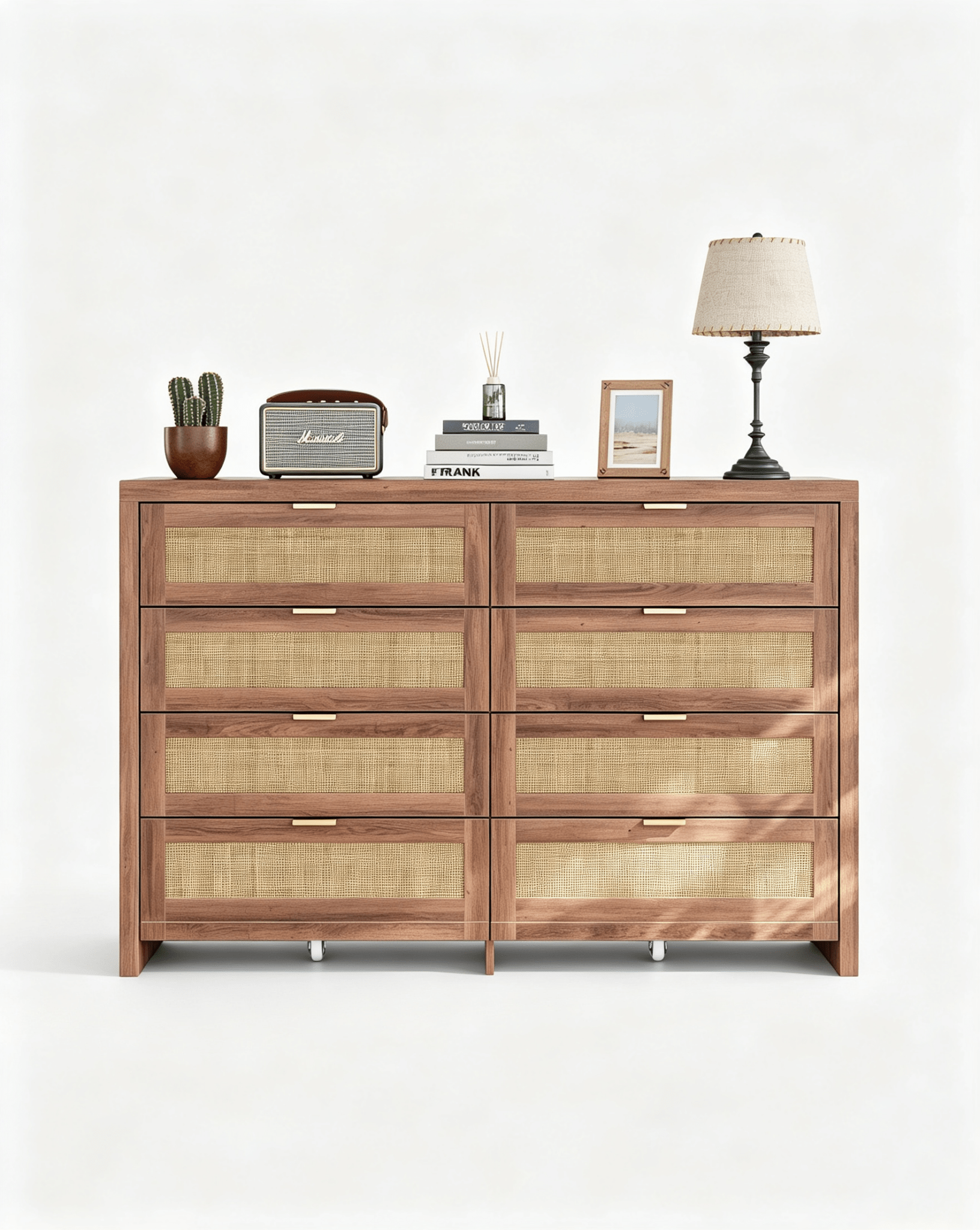 8 Large Drawers Dresser, 55” Rattan Dresser with Ample Storage- Vektaya - VektayaDresserDS013