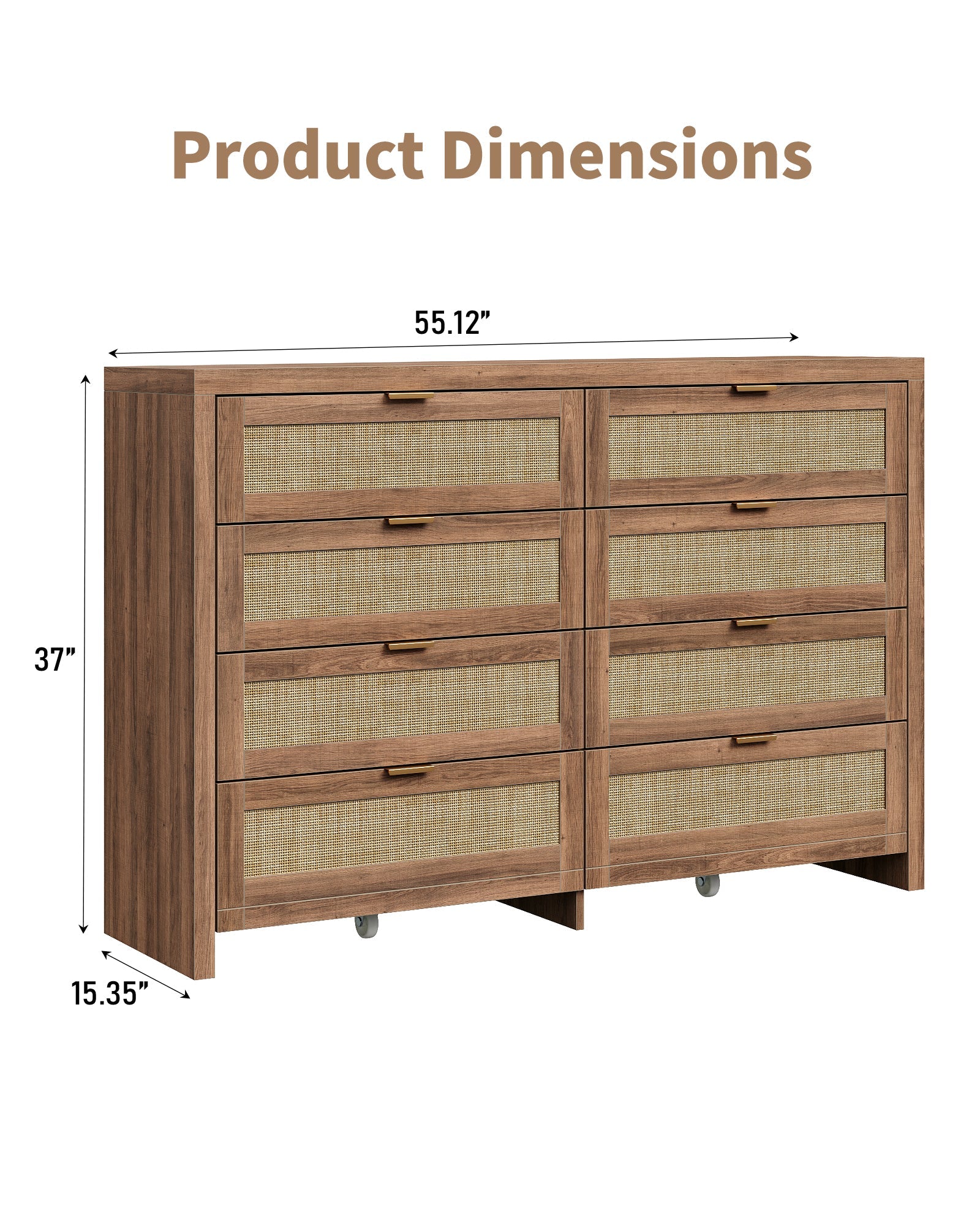 8 Large Drawers Dresser, 55” Rattan Dresser with Ample Storage- Vektaya - VektayaDresserDS013