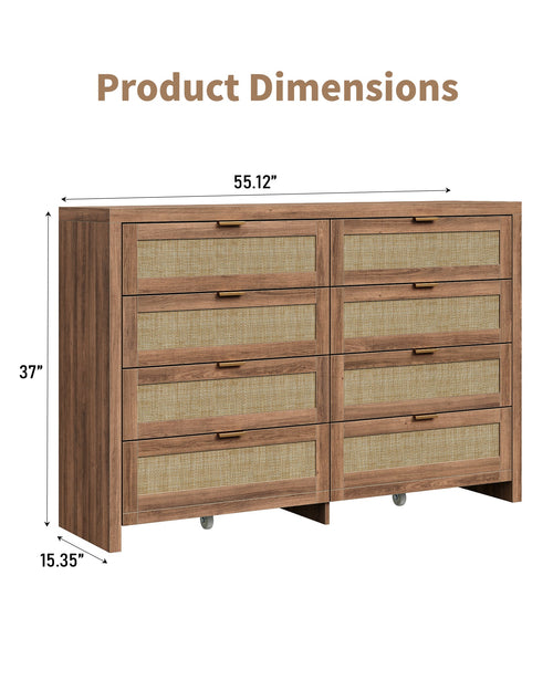 8 Large Drawers Dresser, 55” Rattan Dresser with Ample Storage- Vektaya - VektayaDresserDS013