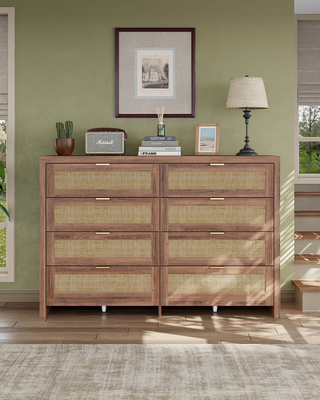 8 Large Drawers Dresser, 55” Rattan Dresser with Ample Storage- Vektaya - VektayaDresserDS013