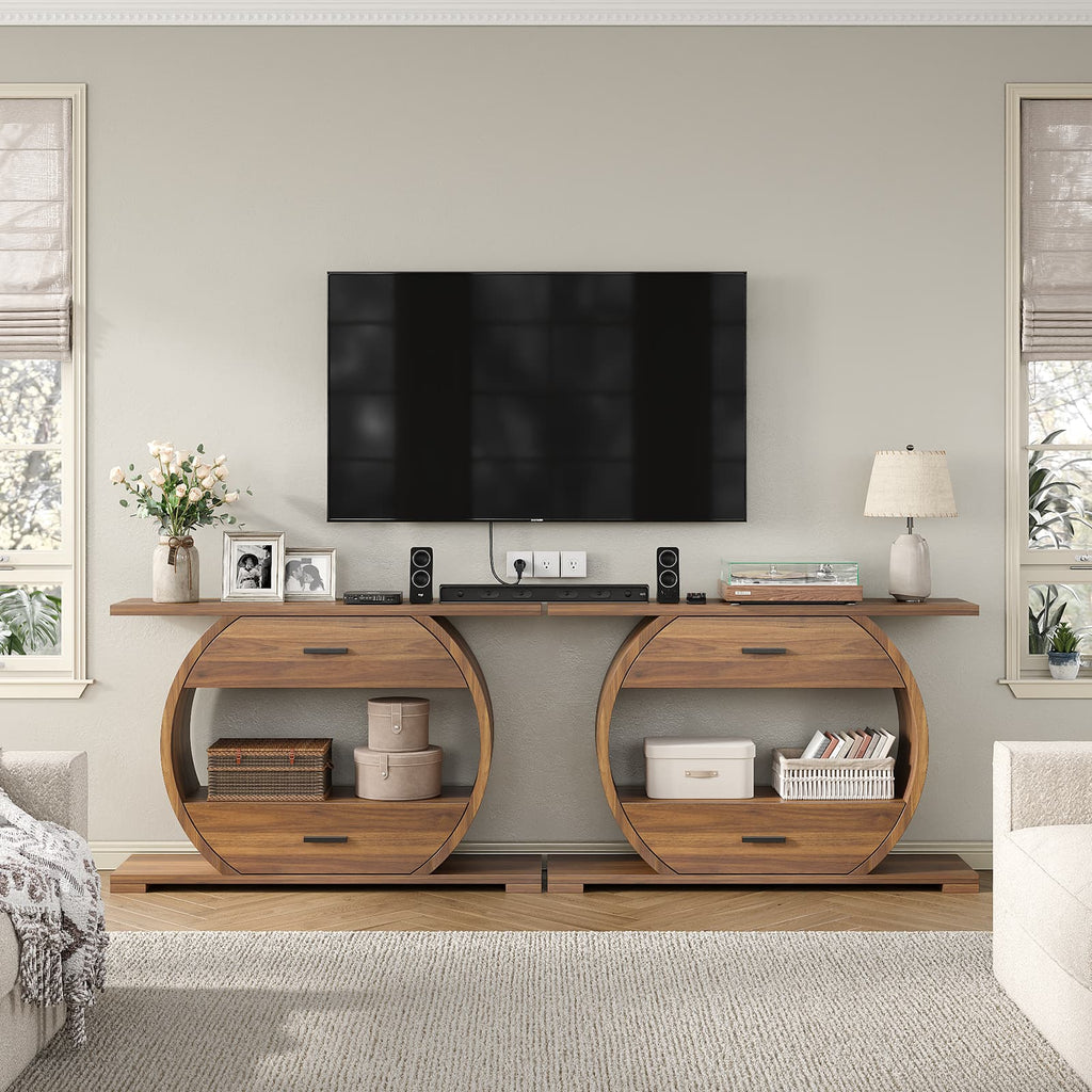 Yanosaku ST004 47" O-Shaped Console Table with 2 Drawers, Brown