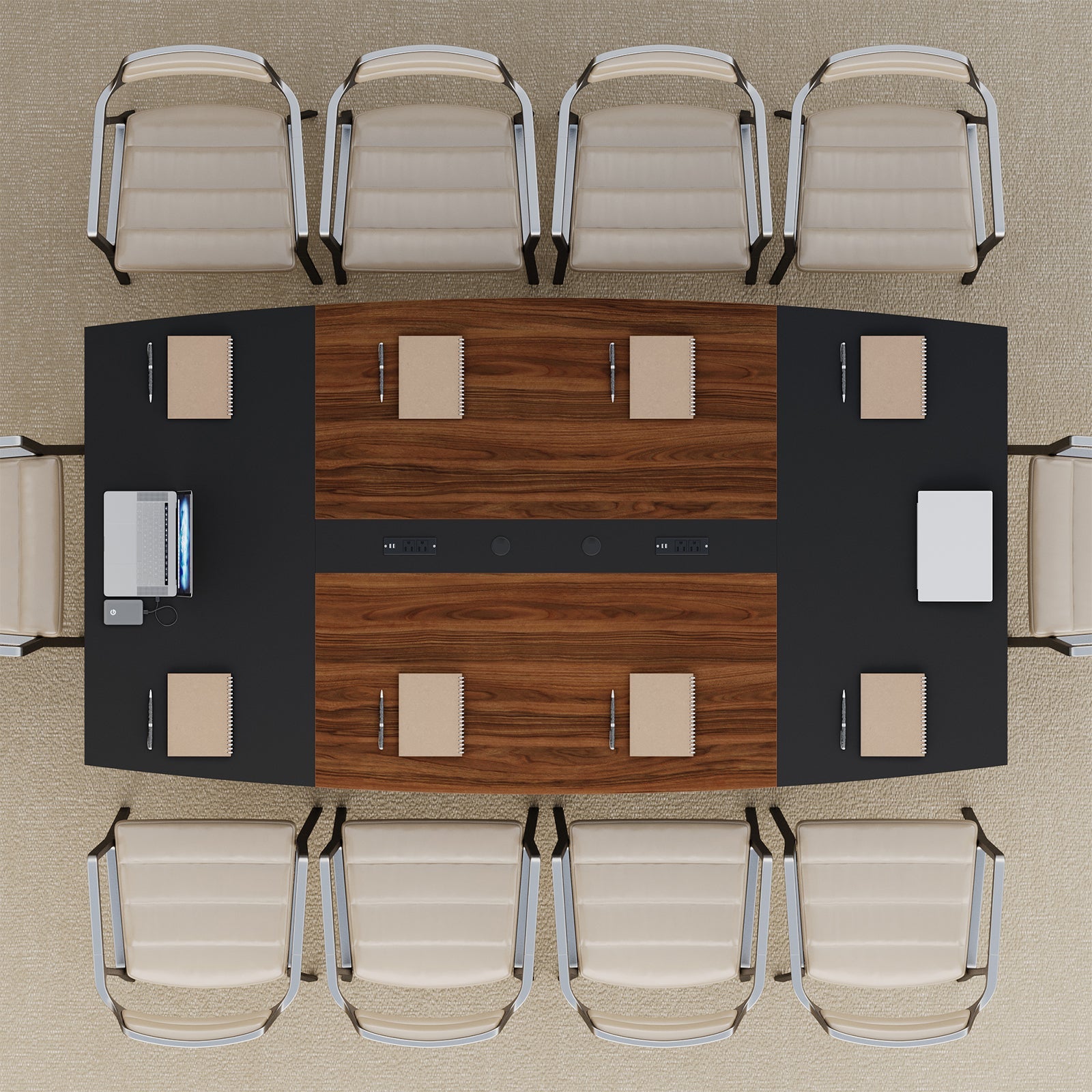 8FT Conference Table with Power Hubs, Large Meeting Table for 8-10 People- Vektaya - VektayaTableDT006-BR