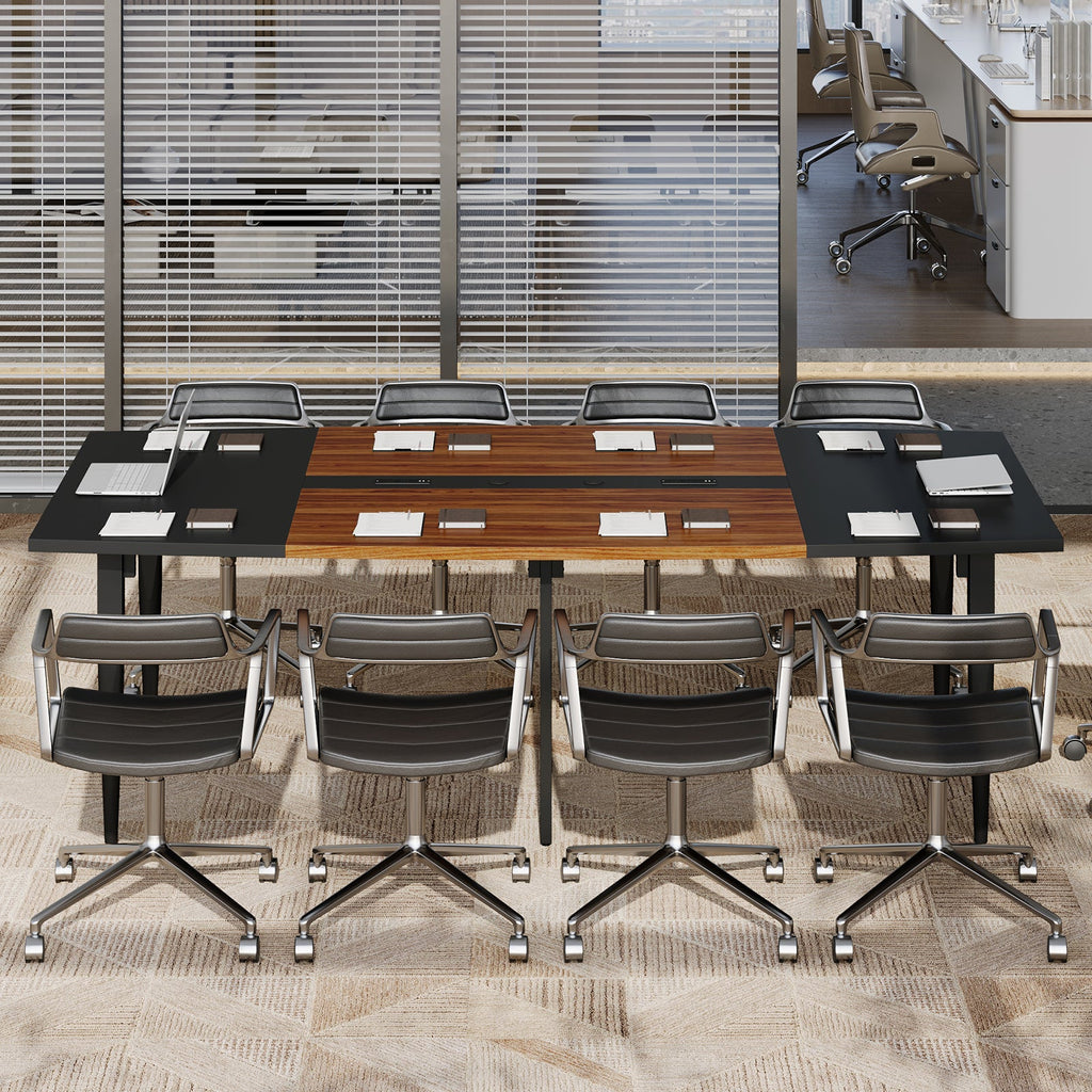 8FT Conference Table with Power Hubs, Large Meeting Table for 8-10 People- Vektaya - VektayaTableDT006-BR