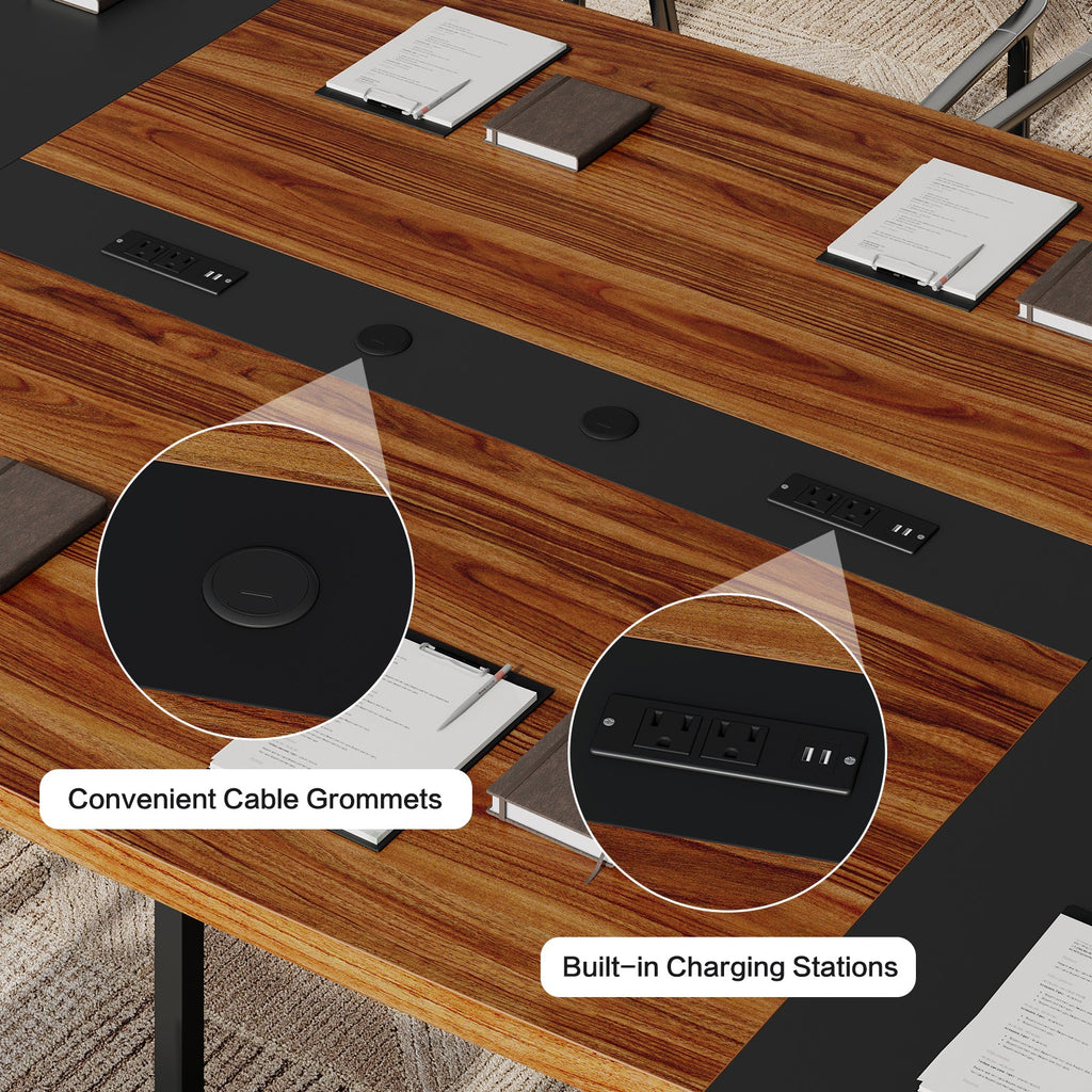 8FT Conference Table with Power Hubs, Large Meeting Table for 8-10 People- Vektaya - VektayaTableDT006-BR