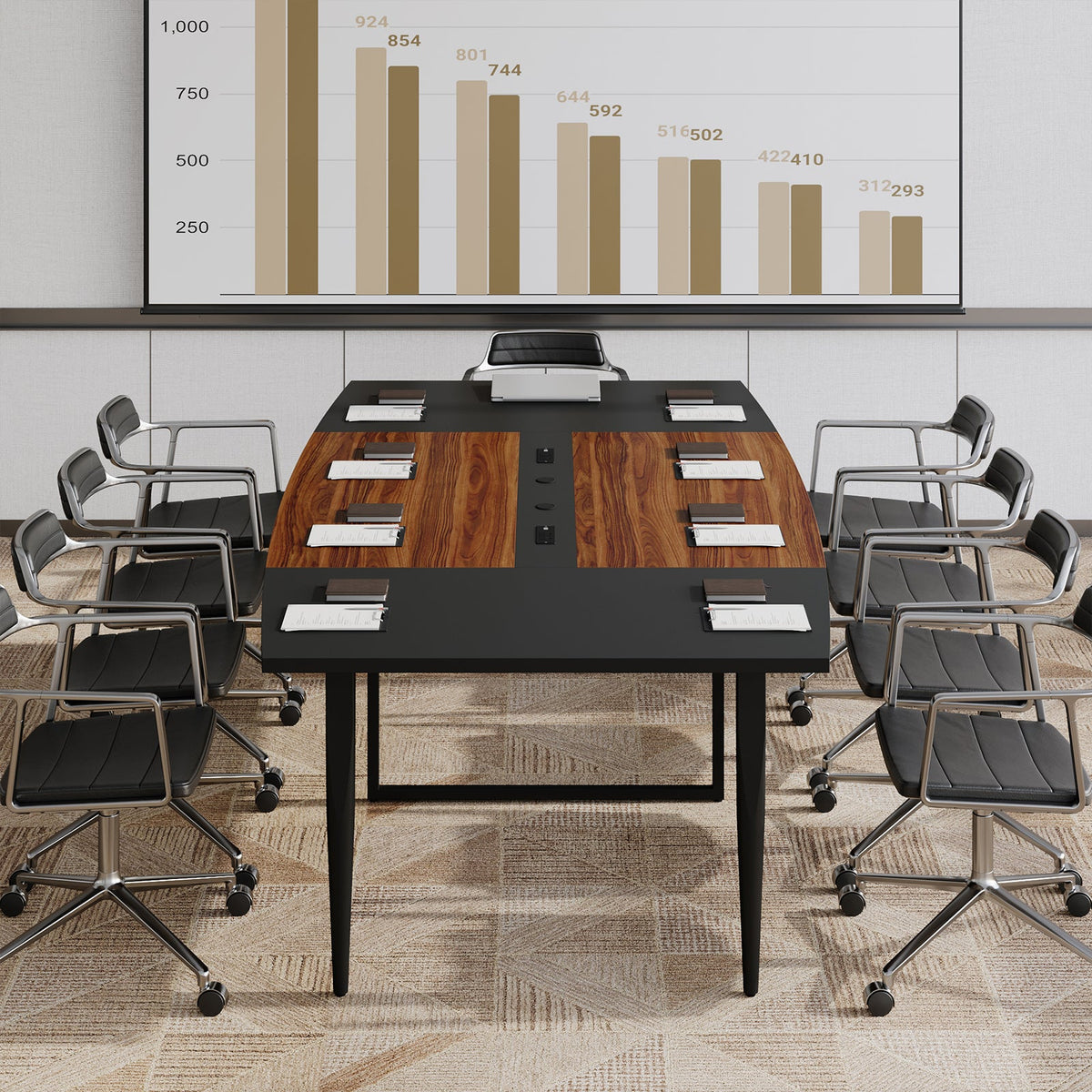 8FT Conference Table with Power Hubs, Large Meeting Table for 8-10 People- Vektaya - VektayaTableDT006-BR