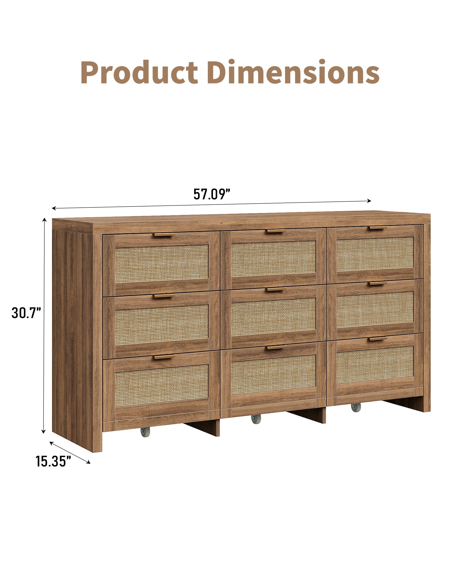 9 Drawers Dresser for Bedroom, 57” Rattan Dresser with Ample Storage, - VektayaDresserDS012