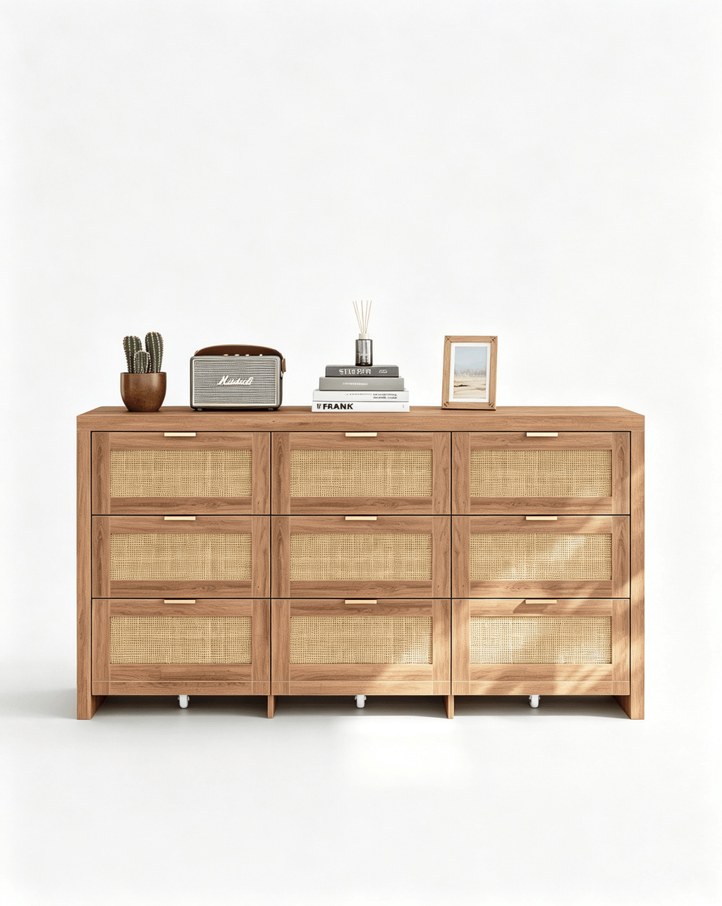9 Drawers Dresser for Bedroom, 57” Rattan Dresser with Ample Storage, - VektayaDresserDS012