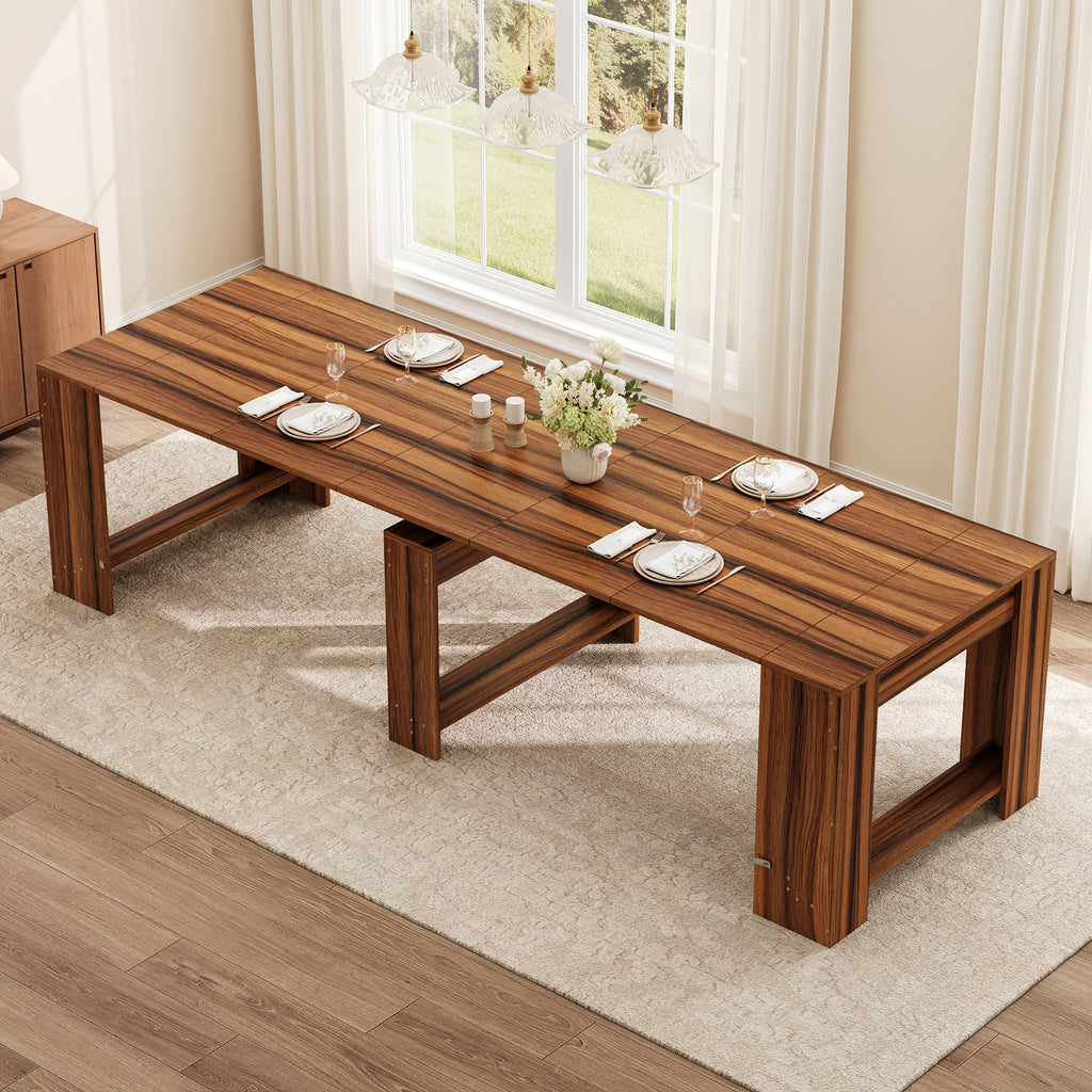 Extendable Dining Table for 2-12 People, Expandable Space-Saving Kitchen Table with Built-In Leaf Storage for Small Spaces