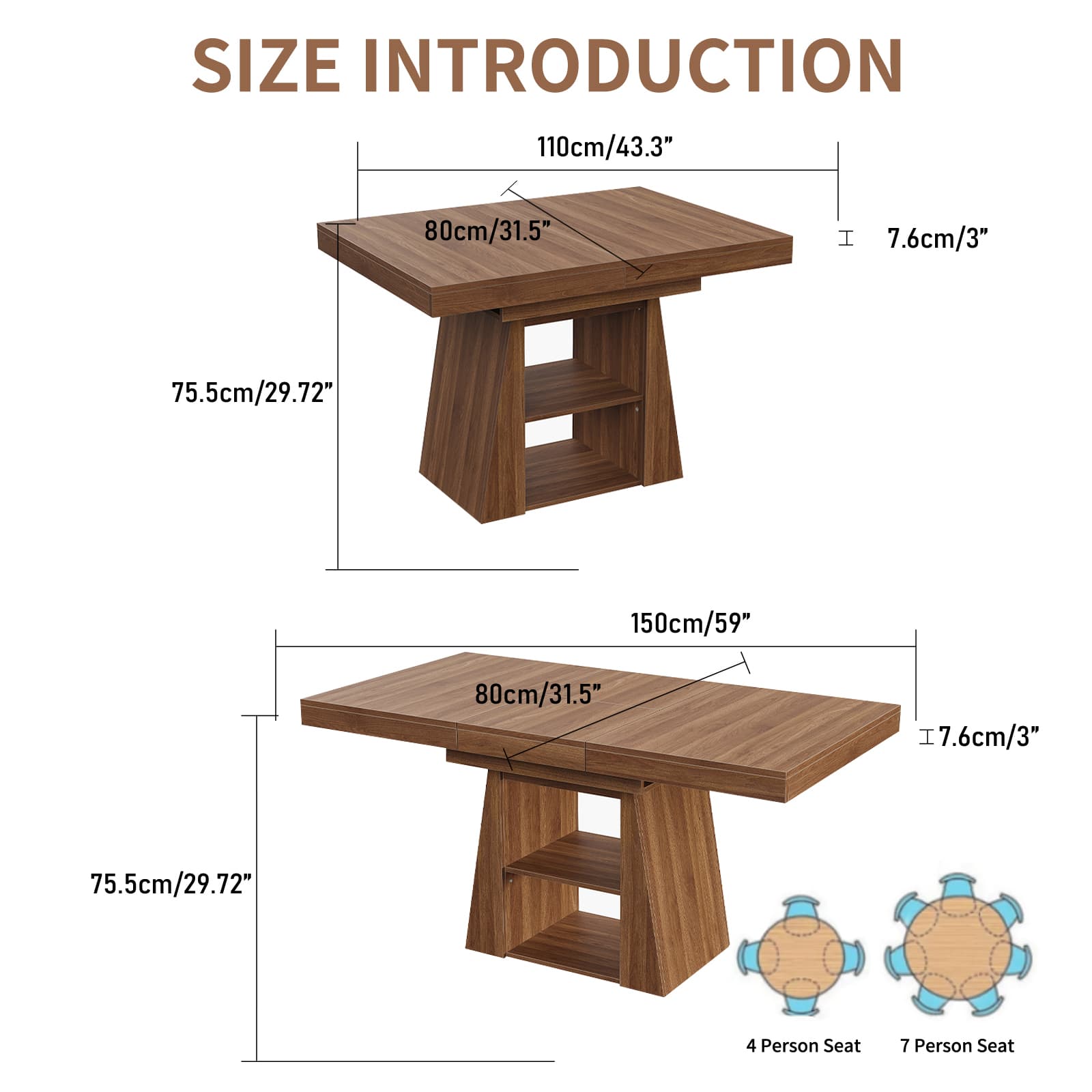 DT005 - WA 43.3"–59" Extendable Dining Table with Storage, Rectangular Table - Yanosaku SotreFurnitureDT005-WA