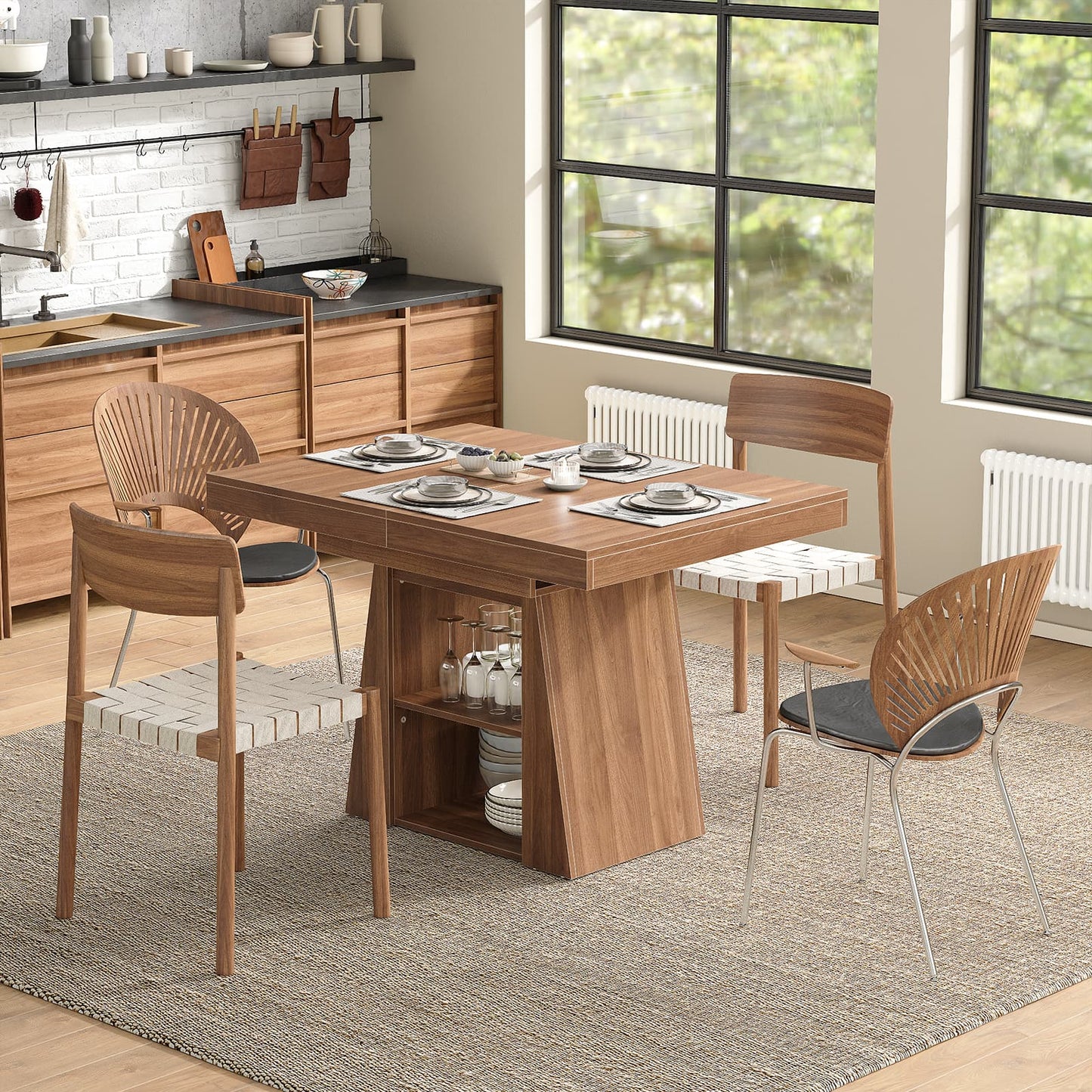 DT005 - WA 43.3"–59" Extendable Dining Table with Storage, Rectangular Table - Yanosaku SotreFurnitureDT005-WA