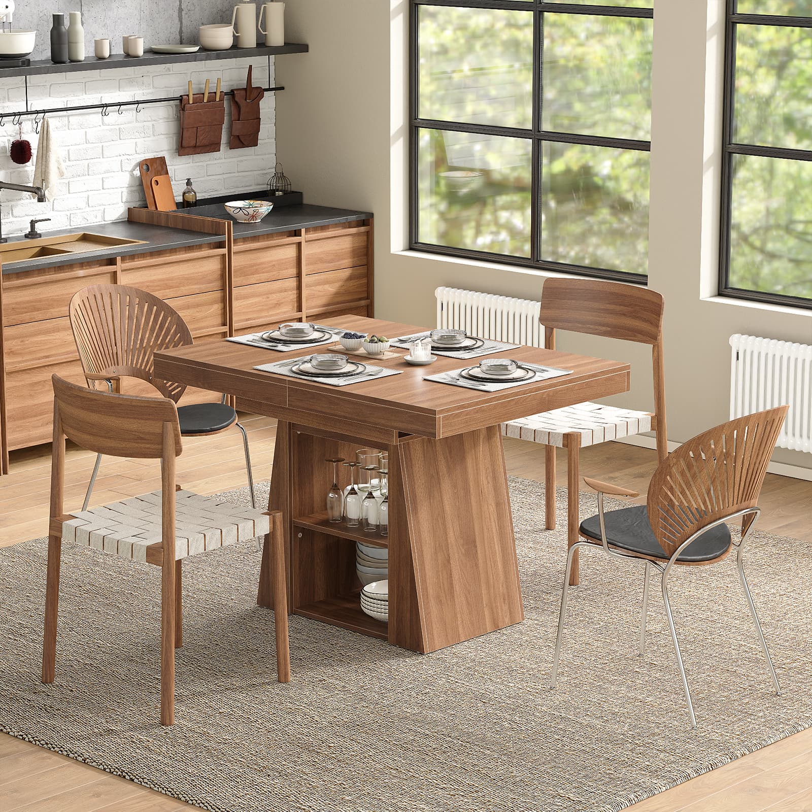 DT005 - WA 43.3"–59" Extendable Dining Table with Storage, Rectangular Table - Yanosaku SotreFurnitureDT005-WA